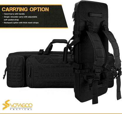 VOTAGOO Double Rifle Case Gun Bag, Safely Long-Barrel Firearm Transportation Cases  Locks, All-Weather Soft Tactical Range Bag Ackpack For Shotgun Spacious Heavy Duty