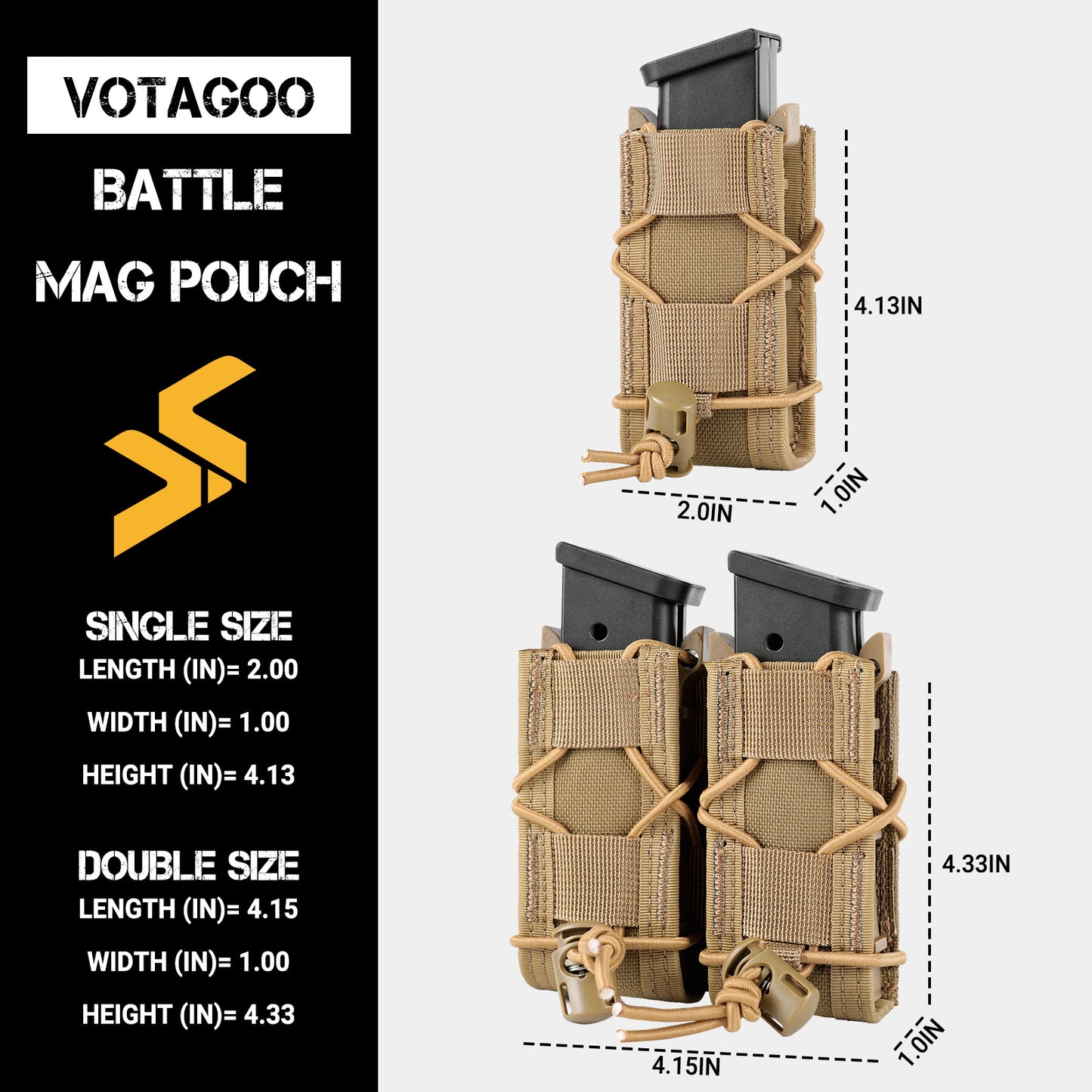 9mm Molle Mag Pouch Open-Top Pistol Mag Pouch Adjustable Mag Pouch Compatible With Various MOLLE Tactical Belts