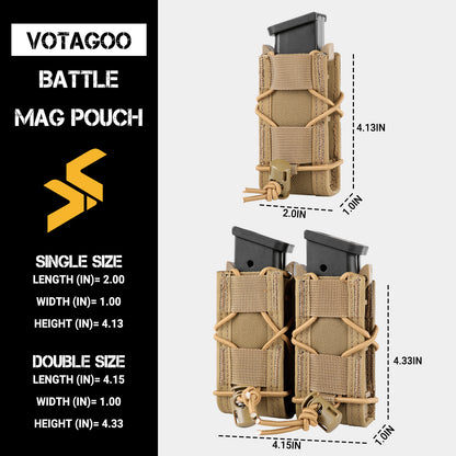 9mm Molle Mag Pouch Open-Top Pistol Mag Pouch Adjustable Mag Pouch Compatible With Various MOLLE Tactical Belts