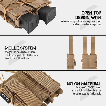 9mm Molle Mag Pouch Open-Top Pistol Mag Pouch Adjustable Mag Pouch Compatible With Various MOLLE Tactical Belts